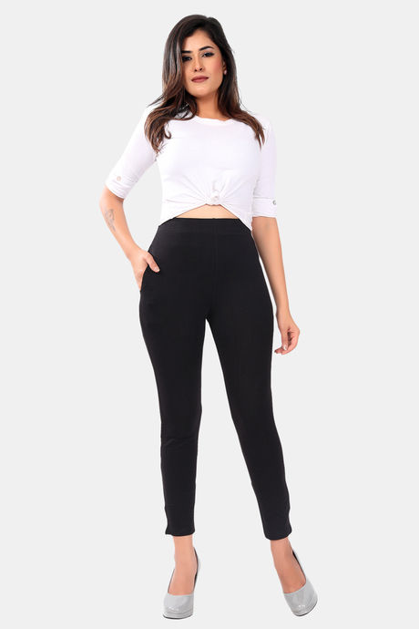 Sweet Moon Knit Cotton Yoga Leggings-Black — image 2
