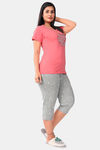 Sweet Moon Knit Cotton Capri Set - Peach & Grey Combination — thumbnail 2