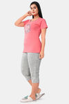 Sweet Moon Knit Cotton Capri Set - Aqua Blue  Black Combination — thumbnail 3