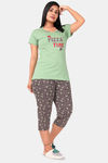 Sweet Moon Knit Cotton Capri Set - Pista And Brown Combination — thumbnail 3