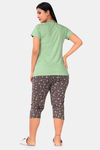 Sweet Moon Knit Cotton Capri Set - Pista And Brown Combination — thumbnail 4