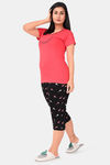 Sweet Moon Knit Cotton Capri Set - Tomato Red And Black Combination — thumbnail 3