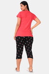 Sweet Moon Knit Cotton Capri Set - Tomato Red And Black Combination — thumbnail 4
