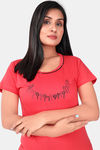 Sweet Moon Knit Cotton Capri Set - Tomato Red And Black Combination — thumbnail 5