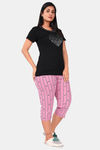 Sweet Moon Knit Cotton Capri Set - Black And Pink Combination — thumbnail 2