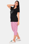 Sweet Moon Knit Cotton Capri Set - Black And Pink Combination — thumbnail 3