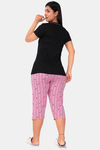 Sweet Moon Knit Cotton Capri Set - Black And Pink Combination — thumbnail 4