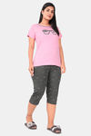 Sweet Moon Knit Cotton Capri Set - Light Pink And Grey Combination — thumbnail 2