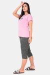 Sweet Moon Knit Cotton Capri Set - Light Pink And Grey Combination — thumbnail 3