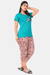 Sweet Moon Knit Cotton Capri Set - Ocean Blue And Peach Combination — thumbnail 2