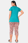 Sweet Moon Knit Cotton Capri Set - Ocean Blue And Peach Combination — thumbnail 4