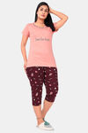 Sweet Moon Knit Cotton Capri Set - Peach And Brown Combination — thumbnail 2