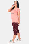 Sweet Moon Knit Cotton Capri Set - Peach And Brown Combination — thumbnail 3