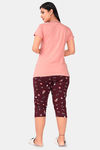Sweet Moon Knit Cotton Capri Set - Peach And Brown Combination — thumbnail 4