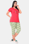 Sweet Moon Knit Cotton Capri Set - Red And Pista Combination — thumbnail 2