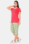 Sweet Moon Knit Cotton Capri Set - Red And Pista Combination — thumbnail 3