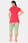 Sweet Moon Knit Cotton Capri Set - Red And Pista Combination — thumbnail 4