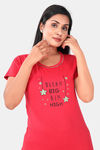 Sweet Moon Knit Cotton Capri Set - Red And Pista Combination — thumbnail 5