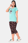 Sweet Moon Knit Cotton Capri Set - Sky Blue And Brown Combination — thumbnail 3