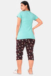Sweet Moon Knit Cotton Capri Set - Sky Blue And Brown Combination — thumbnail 4