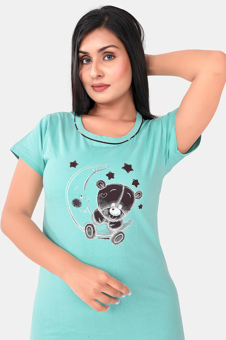 Sweet Moon Knit Cotton Capri Set - Sky Blue And Brown Combination — image 5