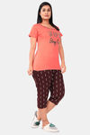 Sweet Moon Knit Cotton Capri Set - Pastel Orange And Brown Combination — thumbnail 2