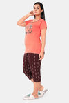 Sweet Moon Knit Cotton Capri Set - Pastel Orange And Brown Combination — thumbnail 3