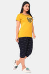 Sweet Moon Knit Cotton Capri Set - Yellow And Navy Blue Combination — thumbnail 2