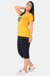 Sweet Moon Knit Cotton Capri Set - Yellow And Navy Blue Combination — thumbnail 3