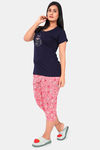 Sweet Moon Knit Cotton Capri Set - Navy Blue And Peach Combination — thumbnail 3