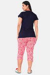 Sweet Moon Knit Cotton Capri Set - Navy Blue And Peach Combination — thumbnail 4