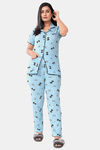 Sweet Moon Knit Cotton Pyjama Set - Pastel Blue — thumbnail 1