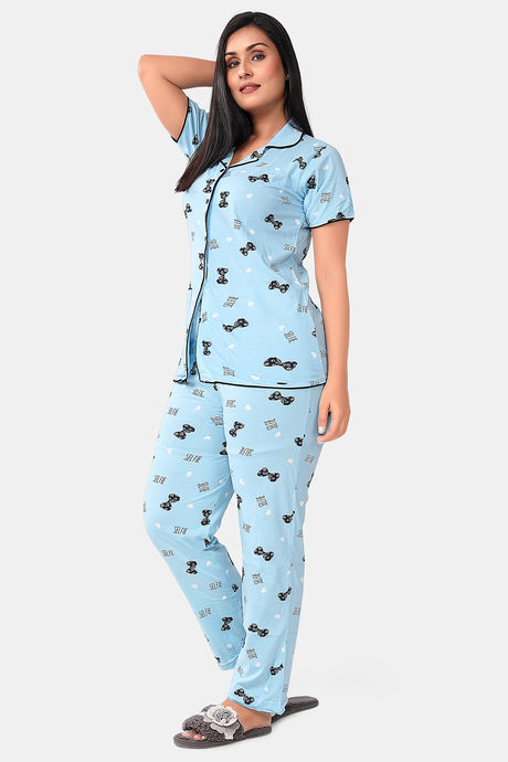 Sweet Moon Knit Cotton Pyjama Set - Pastel Blue — image 3