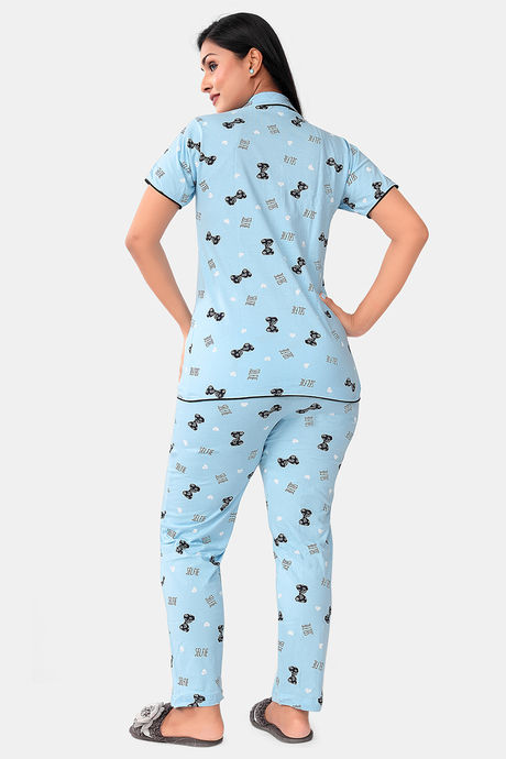Sweet Moon Knit Cotton Pyjama Set - Pastel Blue — image 4