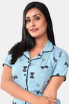 Sweet Moon Knit Cotton Pyjama Set - Pastel Blue — thumbnail 5
