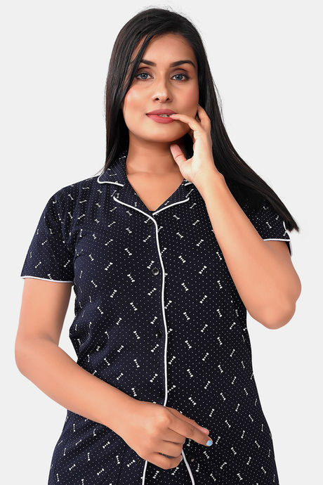 Sweet Moon Knit Cotton Pyjama Set - Black — image 5