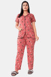 Sweet Moon Knit Cotton Pyjama Set - Rust — thumbnail 1