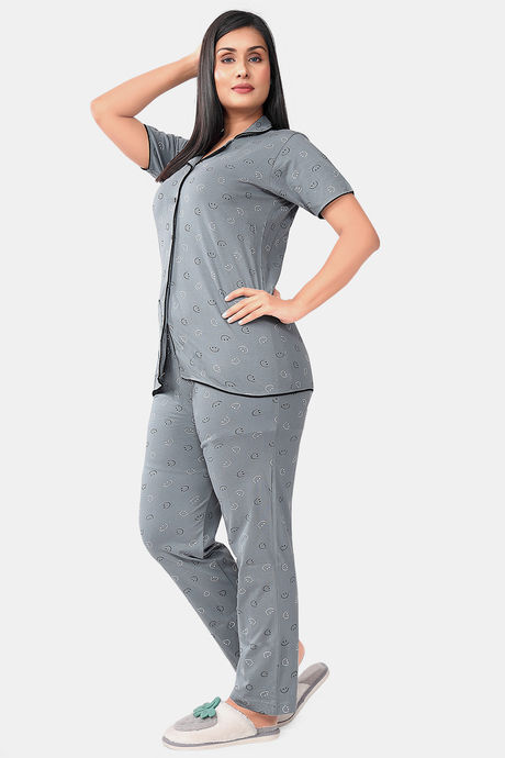 Sweet Moon Knit Cotton Pyjama Set - Grey — image 3