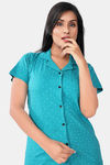 Sweet Moon Knit Cotton Pyjama Set - Turquoise Blue — thumbnail 5