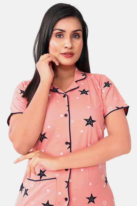 Sweet Moon Knit Cotton Pyjama Set - Peach — image 5