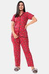 Sweet Moon Knit Cotton Pyjama Set - Red — thumbnail 1