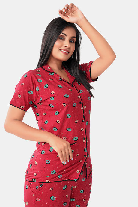 Sweet Moon Knit Cotton Pyjama Set - Red — image 5