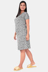 Sweet Moon Knit Cotton Mid Length Nightdress - Grey — thumbnail 2