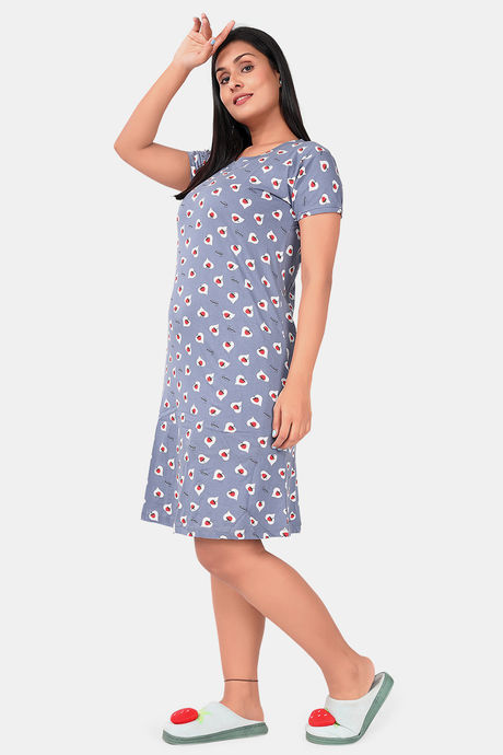 Sweet Moon Knit Cotton Mid Length Nightdress - Pastel Blue — image 2