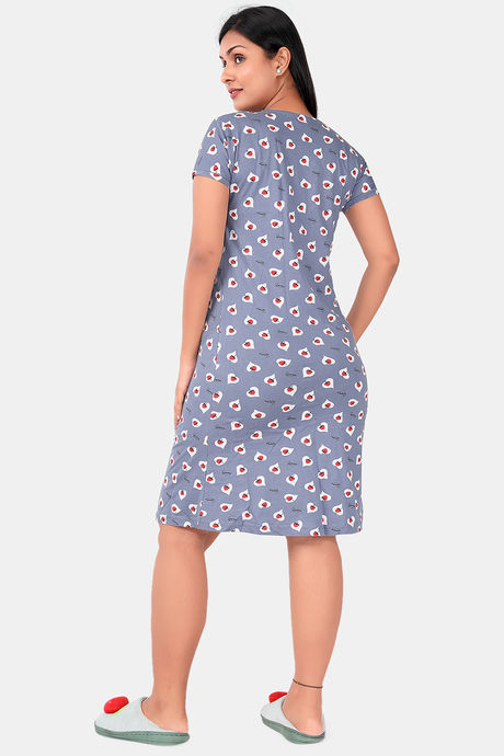 Sweet Moon Knit Cotton Mid Length Nightdress - Pastel Blue — image 3