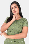 Sweet Moon Knit Cotton Mid Length Nightdress - Green — thumbnail 4
