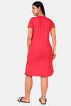 Sweet Moon Knit Cotton Mid Length Nightdress - Tomato Red — thumbnail 3