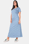 Sweet Moon Knit Cotton Full Length Nightdress - Sky Blue  — thumbnail 2