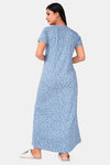 Sweet Moon Knit Cotton Full Length Nightdress - Sky Blue  — thumbnail 3