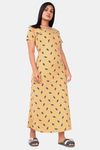 Sweet Moon Knit Cotton Full Length Nightdress - Pastel Yellow — thumbnail 1
